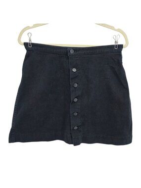 American Apparel Jeans Womens Large Skirt Denim A-Line Mini Skirt Buttons Black